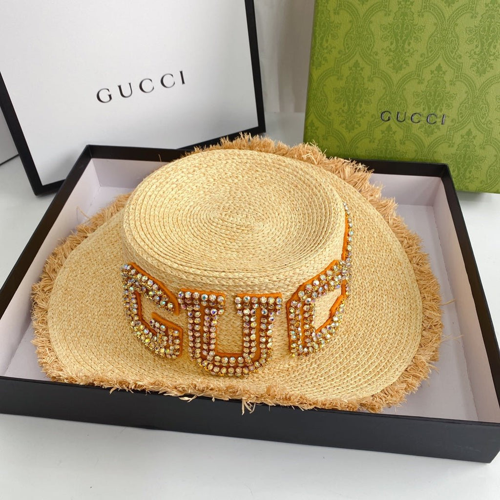 Gucci GG Raffia Frayed Edge Straw Sun Hat for Women | Luxury Designer Beach Hat - Serene