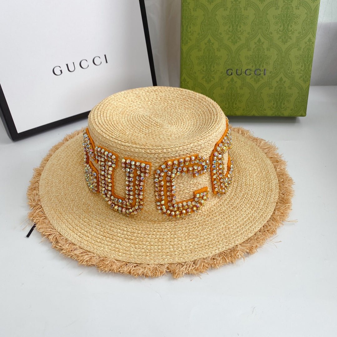 Gucci GG Raffia Frayed Edge Straw Sun Hat for Women | Luxury Designer Beach Hat - Serene