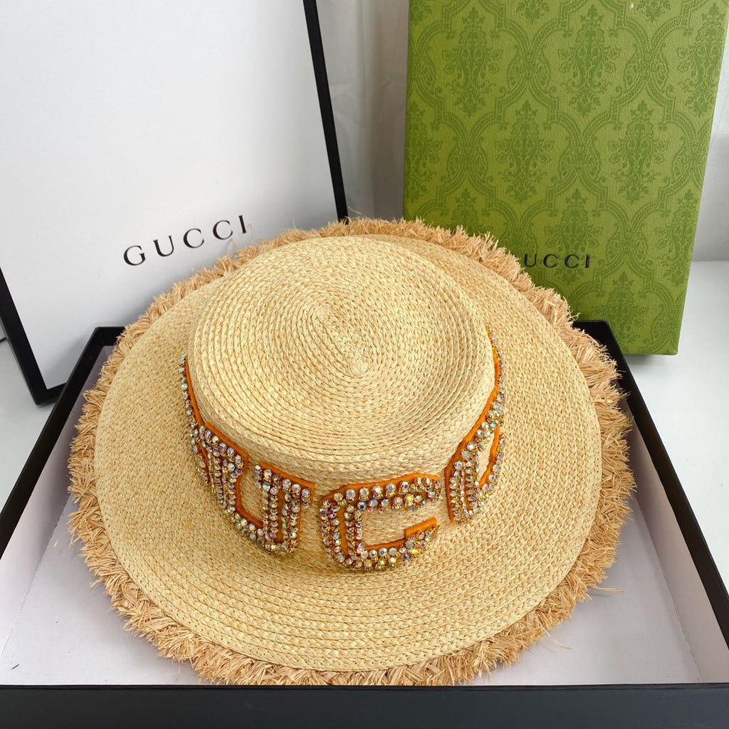 Gucci GG Raffia Frayed Edge Straw Sun Hat for Women | Luxury Designer Beach Hat - Serene
