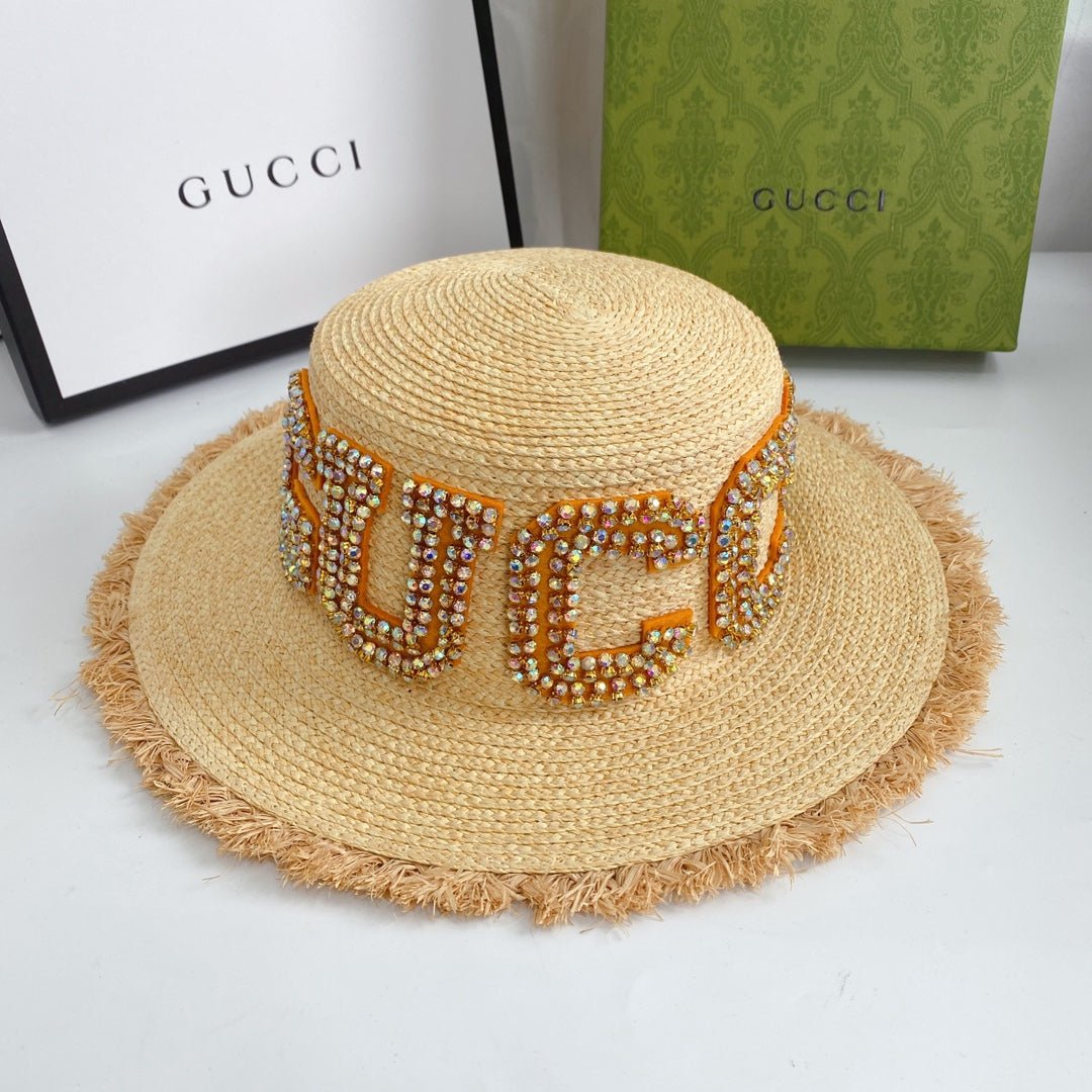 Gucci GG Raffia Frayed Edge Straw Sun Hat for Women | Luxury Designer Beach Hat - Serene