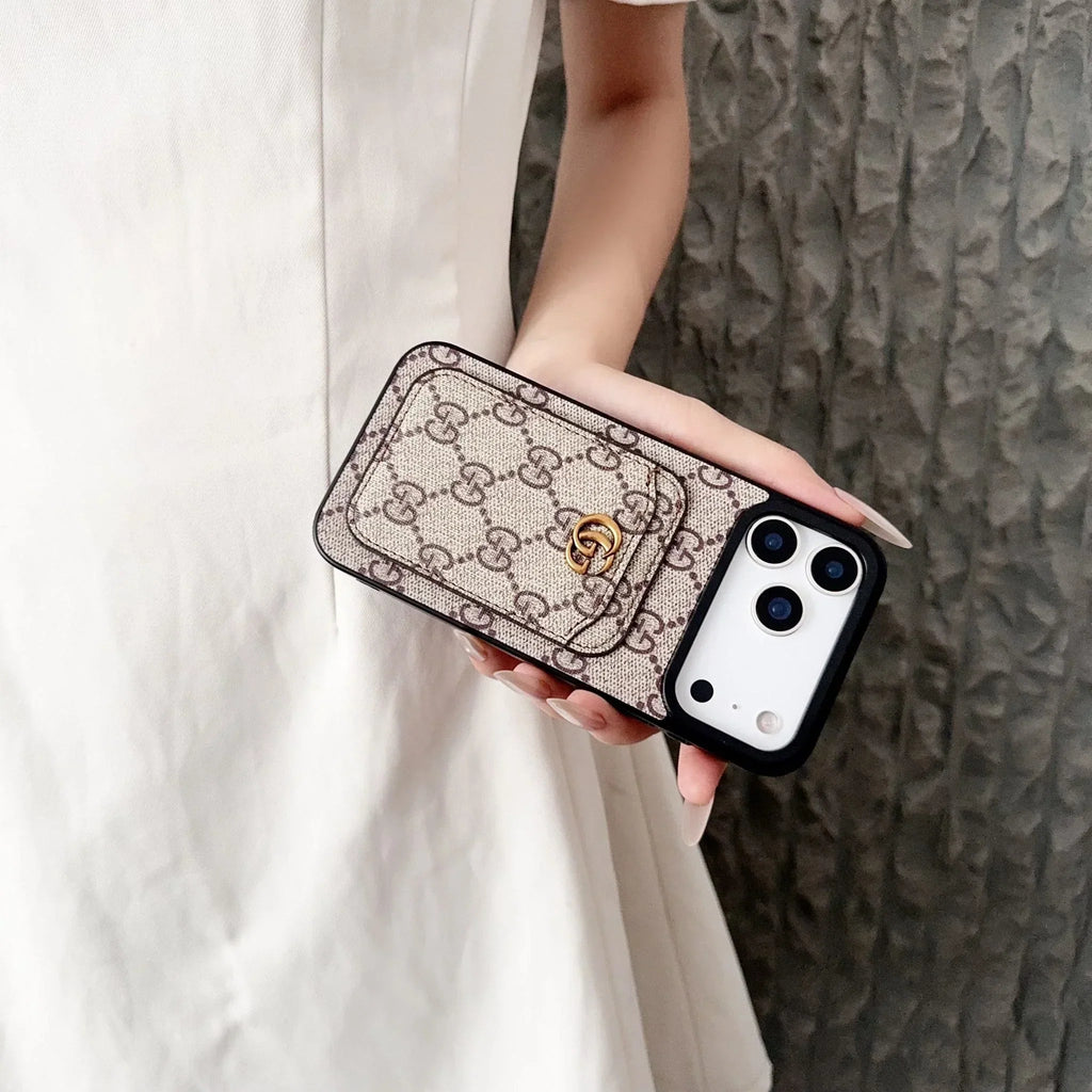 Gucci iPhone 18 Pro Case with Cardholder – GG Canvas Luxury Wallet Case - Serene