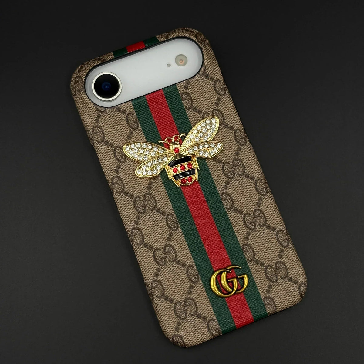 Gucci Ophidia iPhone 18 Pro Case with Web Stripe & Bee – Luxury GG Supreme Phone Case - Serene