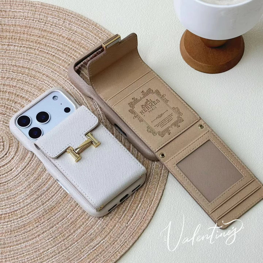 Hermès iPhone 17 Pro Max Case – Leather Hermes Phone Case With Card Holder - Serene