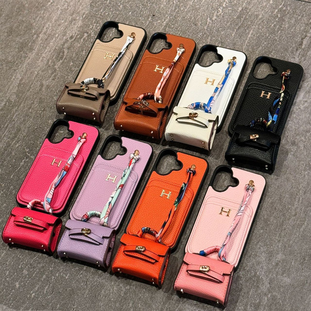 Hermes iPhone 17 Pro Max Case with AirPods Cover – Luxury Leather Designer Set White - Serene