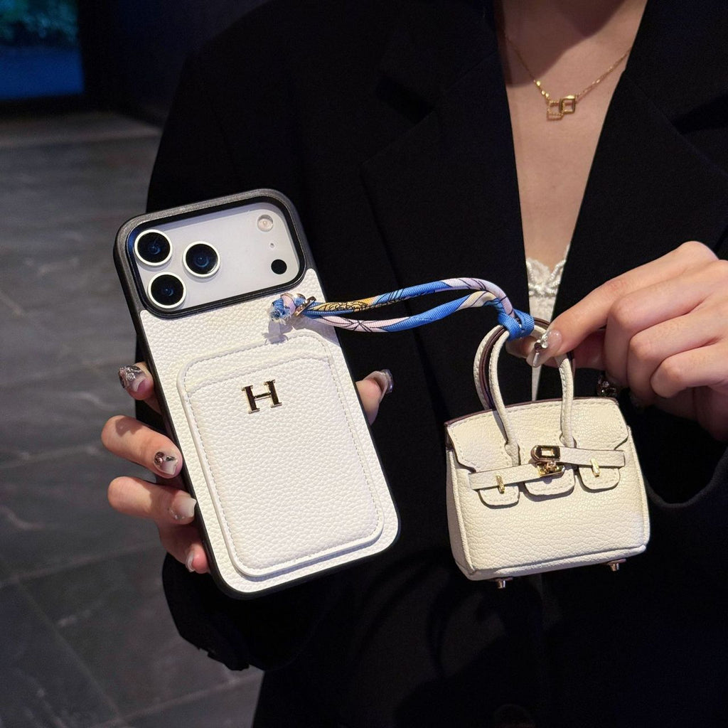 Hermes iPhone 17 Pro Max Case with AirPods Cover – Luxury Leather Designer Set White - Serene
