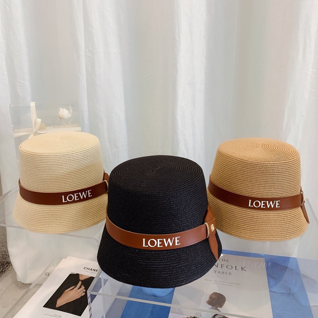 LOEWE Flat Top Raffia Bucket Hat | Luxury Designer Straw Summer Hat - Serene