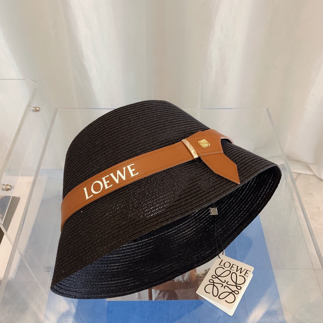 LOEWE Flat Top Raffia Bucket Hat | Luxury Designer Straw Summer Hat - Serene