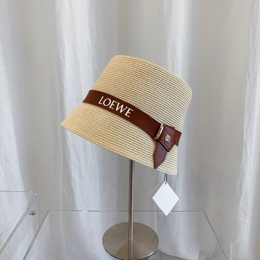 LOEWE Flat Top Raffia Bucket Hat | Luxury Designer Straw Summer Hat - Serene