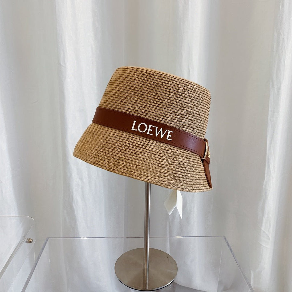 LOEWE Flat Top Raffia Bucket Hat | Luxury Designer Straw Summer Hat - Serene