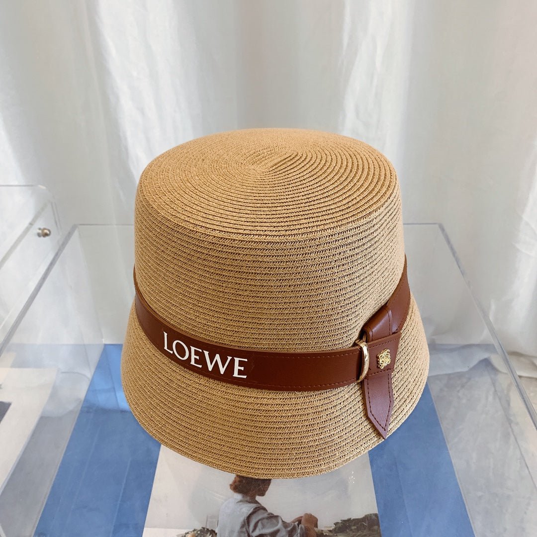LOEWE Flat Top Raffia Bucket Hat | Luxury Designer Straw Summer Hat - Serene