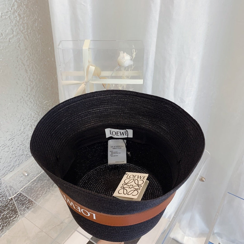LOEWE Flat Top Raffia Bucket Hat | Luxury Designer Straw Summer Hat - Serene