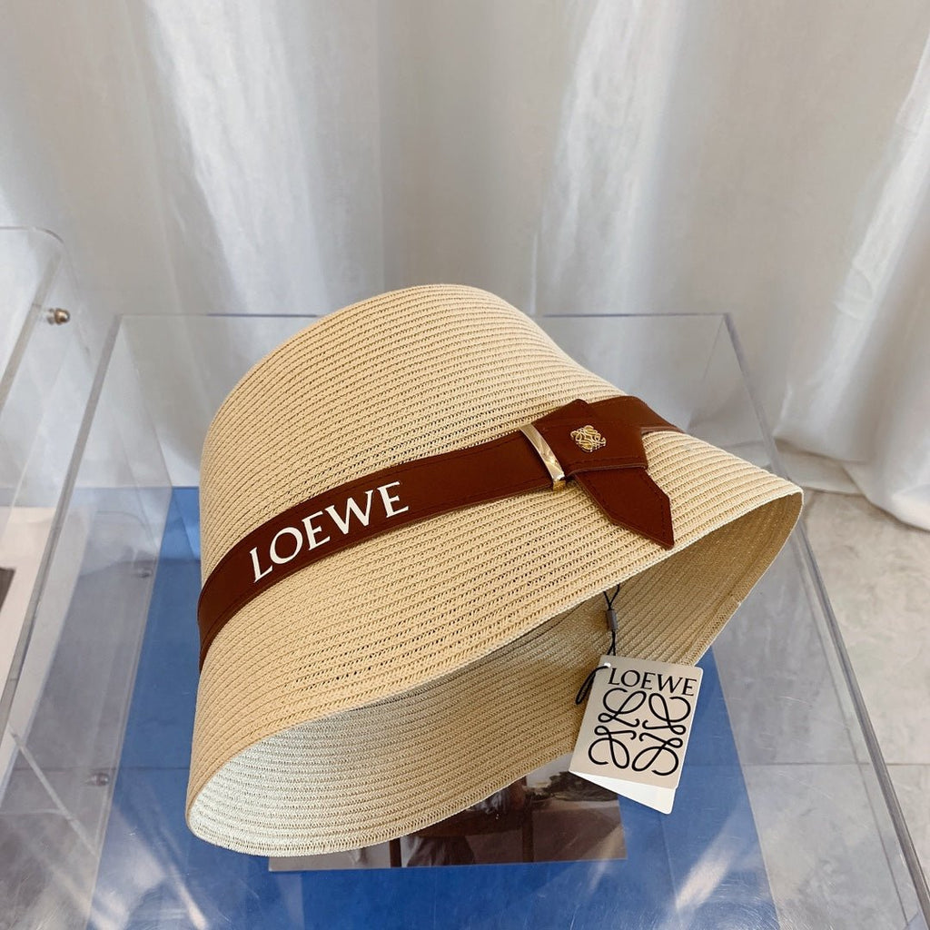 LOEWE Flat Top Raffia Bucket Hat | Luxury Designer Straw Summer Hat - Serene