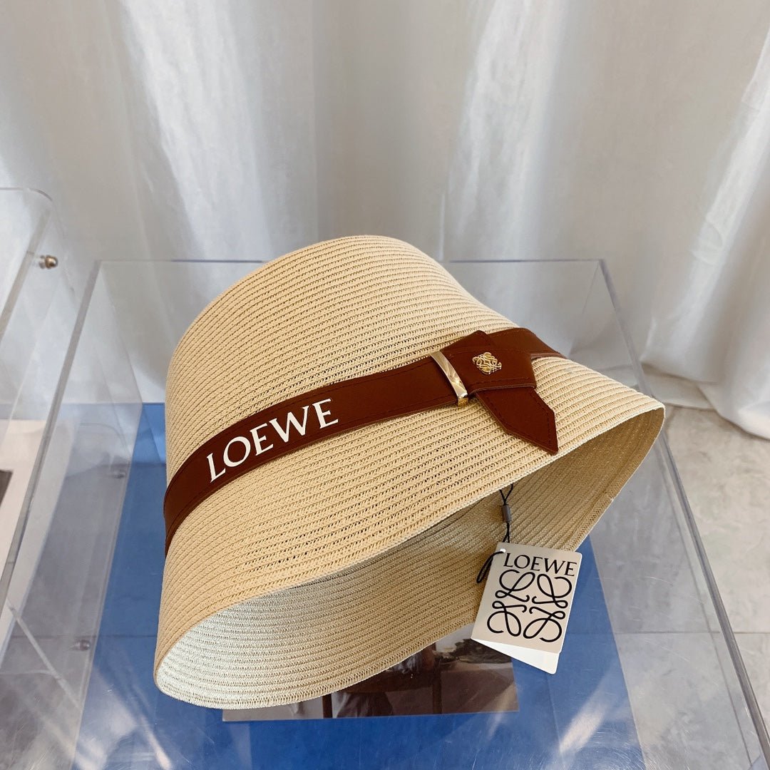 LOEWE Flat Top Raffia Bucket Hat | Luxury Designer Straw Summer Hat - Serene