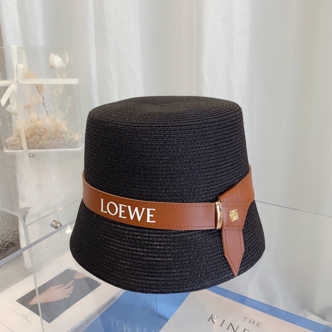 LOEWE Flat Top Raffia Bucket Hat | Luxury Designer Straw Summer Hat - Serene