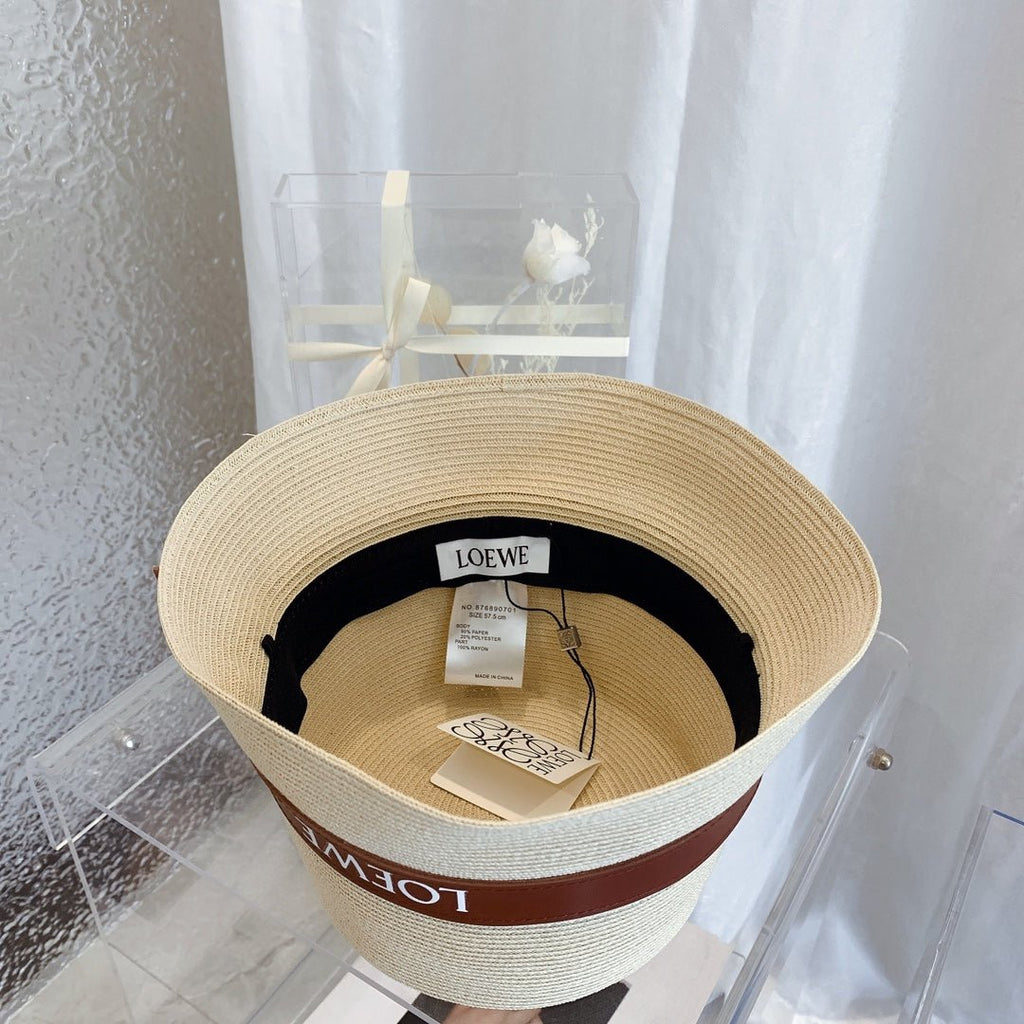 LOEWE Flat Top Raffia Bucket Hat | Luxury Designer Straw Summer Hat - Serene