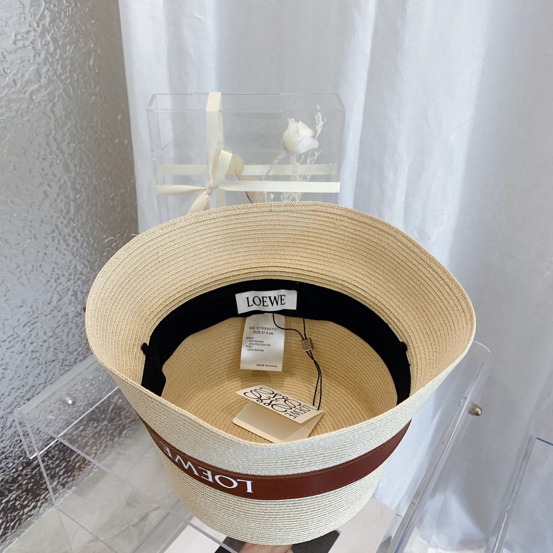 LOEWE Flat Top Raffia Bucket Hat | Luxury Designer Straw Summer Hat - Serene