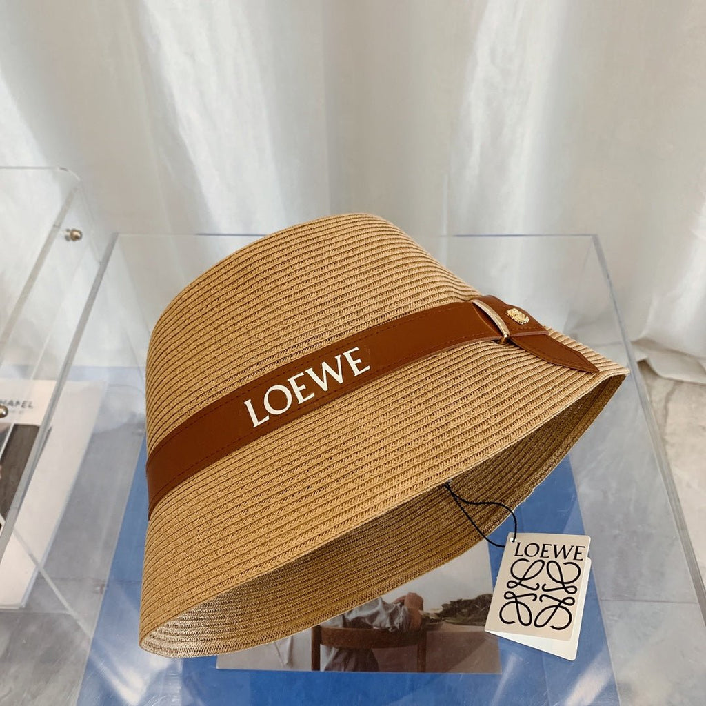 LOEWE Flat Top Raffia Bucket Hat | Luxury Designer Straw Summer Hat - Serene