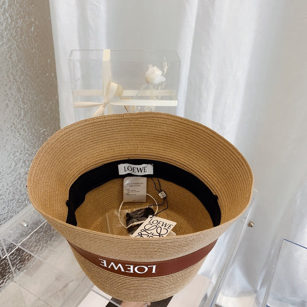 LOEWE Flat Top Raffia Bucket Hat | Luxury Designer Straw Summer Hat - Serene
