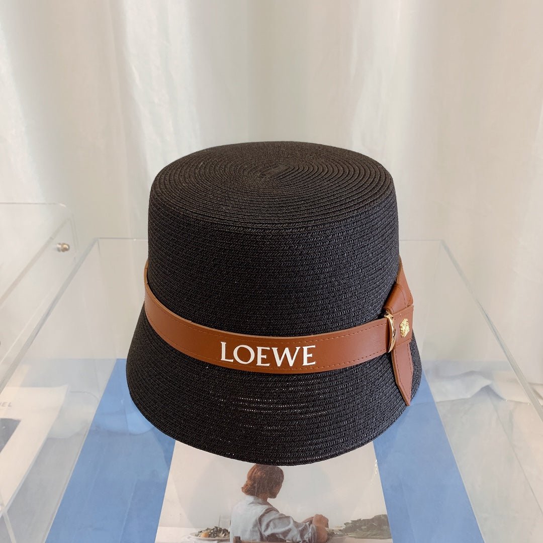 LOEWE Flat Top Raffia Bucket Hat | Luxury Designer Straw Summer Hat - Serene
