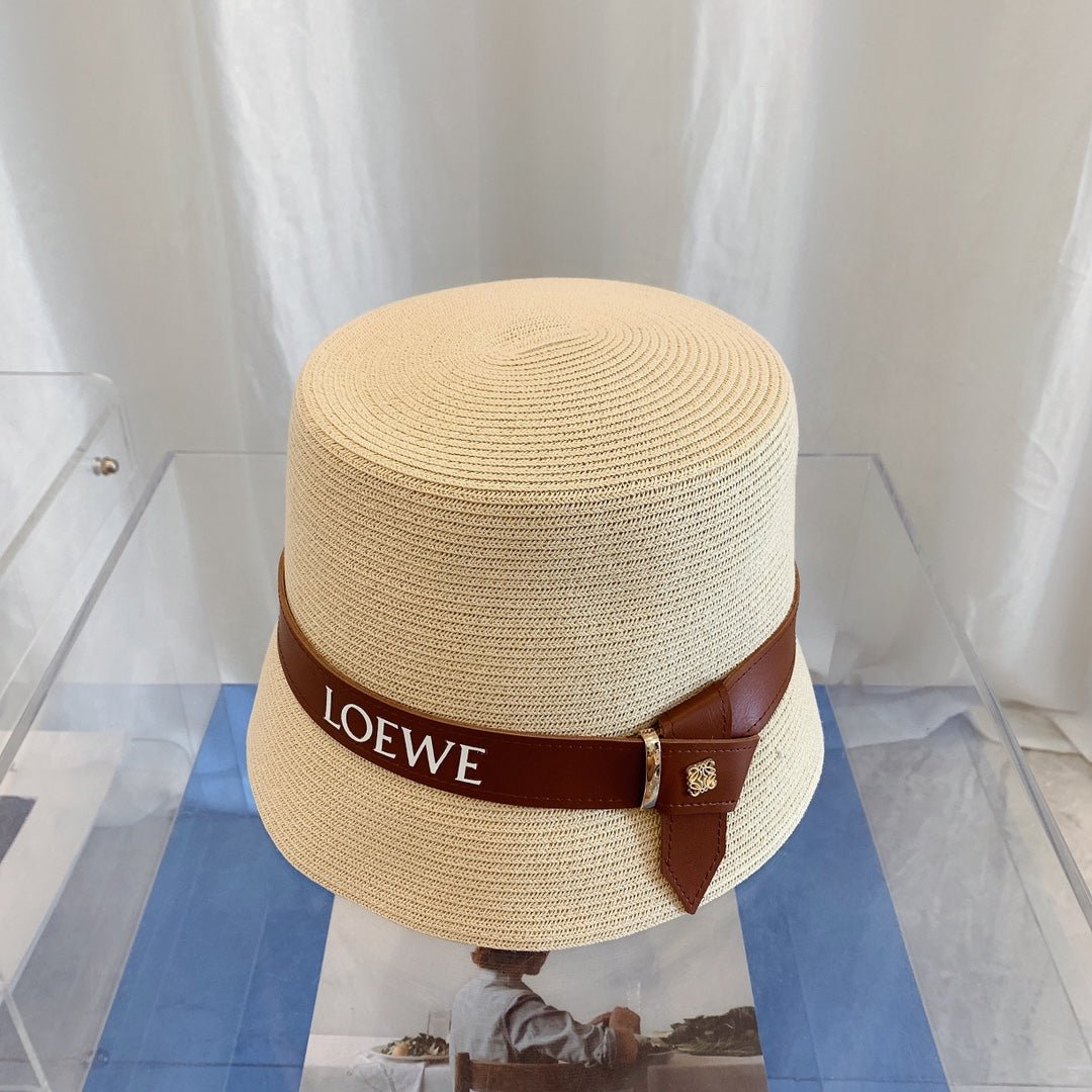 LOEWE Flat Top Raffia Bucket Hat | Luxury Designer Straw Summer Hat - Serene