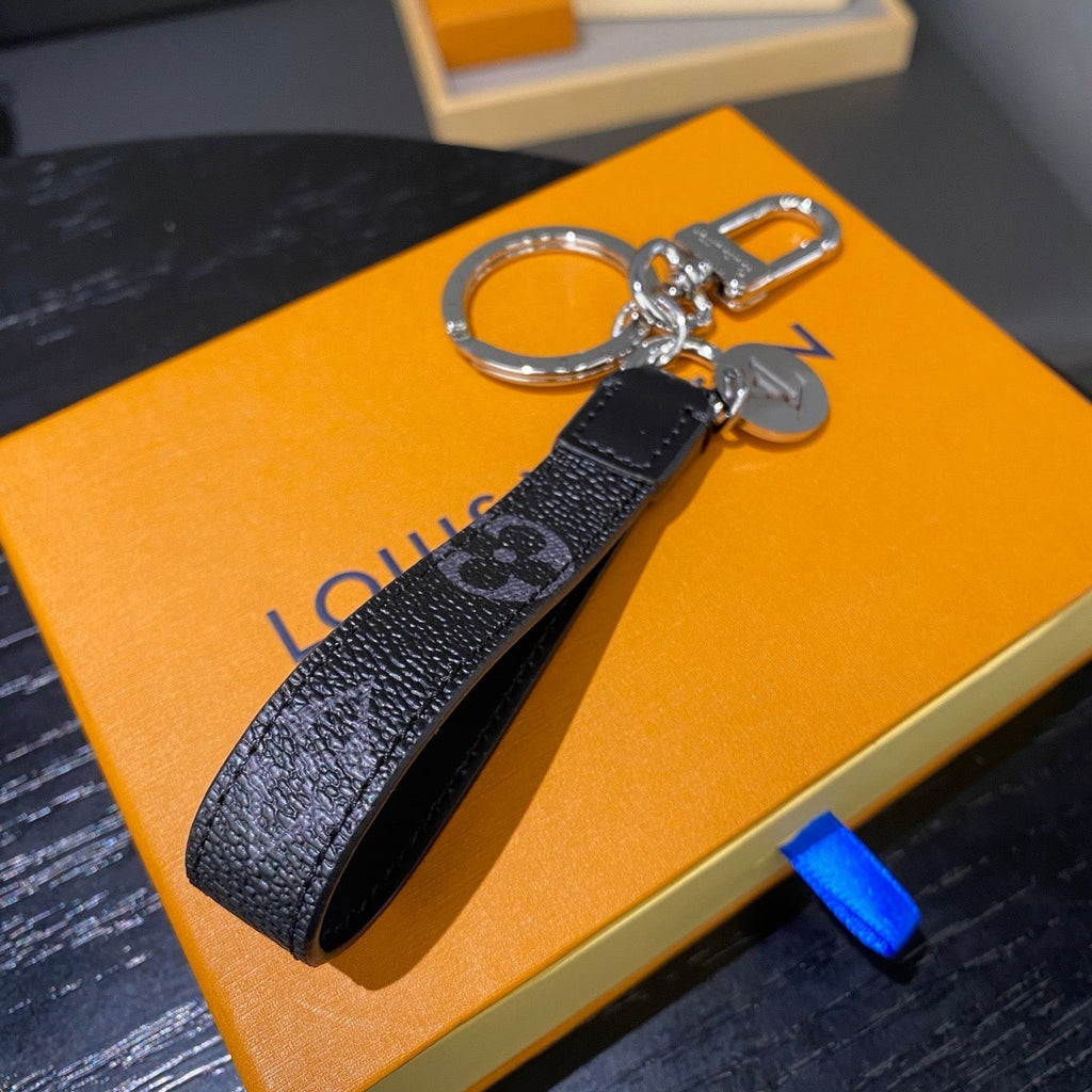 Louis Vuitton Black Monogram Leather Strap Keychain - Serene