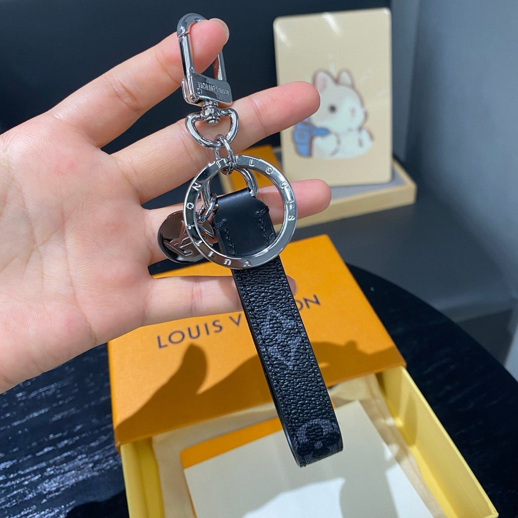 Louis Vuitton Black Monogram Leather Strap Keychain - Serene