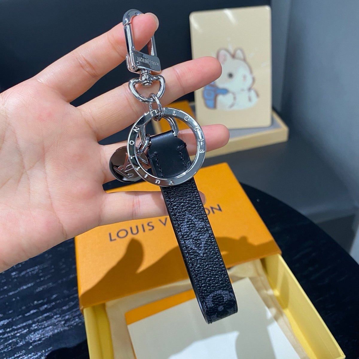 Louis Vuitton Black Monogram Leather Strap Keychain - Serene