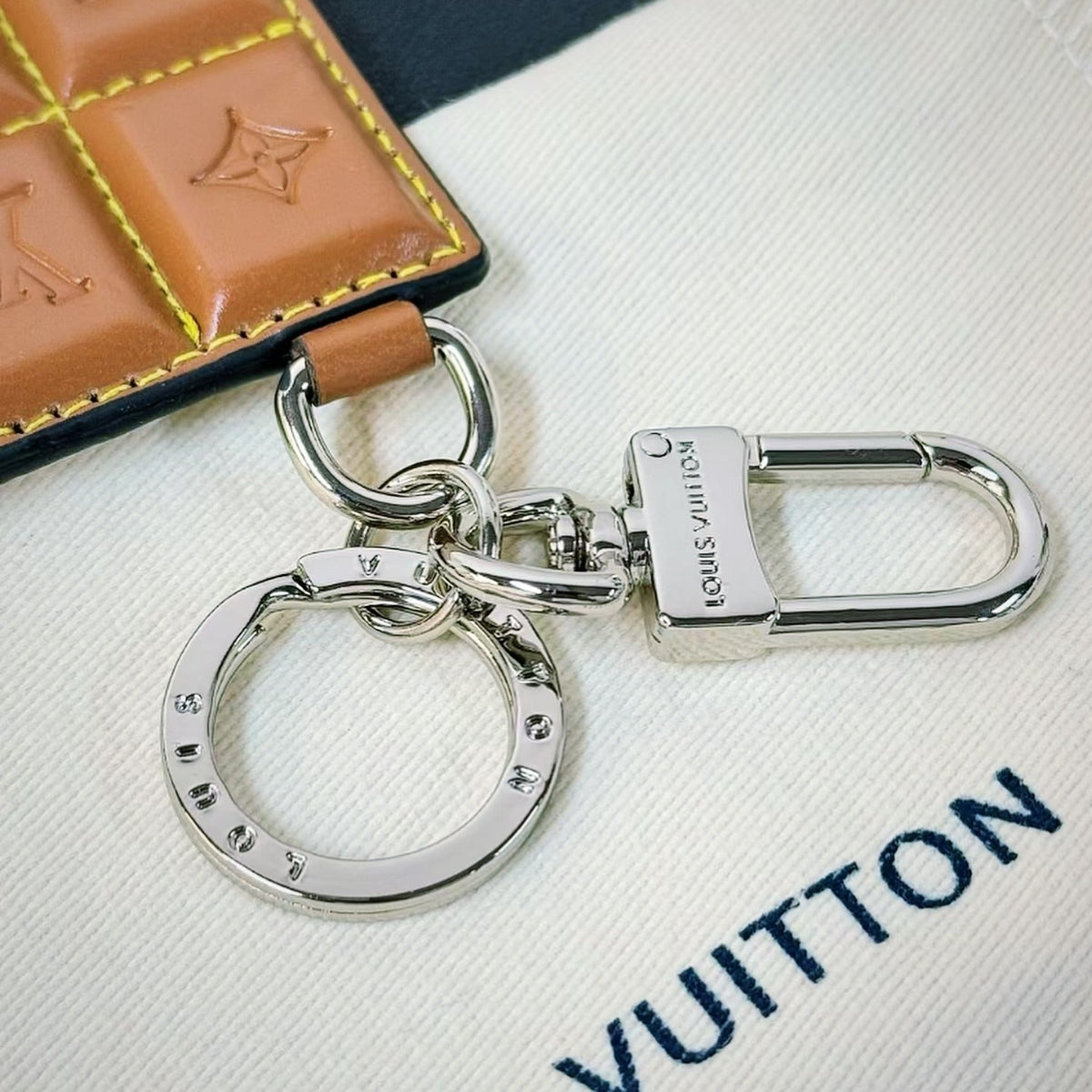 Louis Vuitton Damier Leather Chocolate Keychain | Luxury Designer Bag Charm & Car Key Holder - Serene