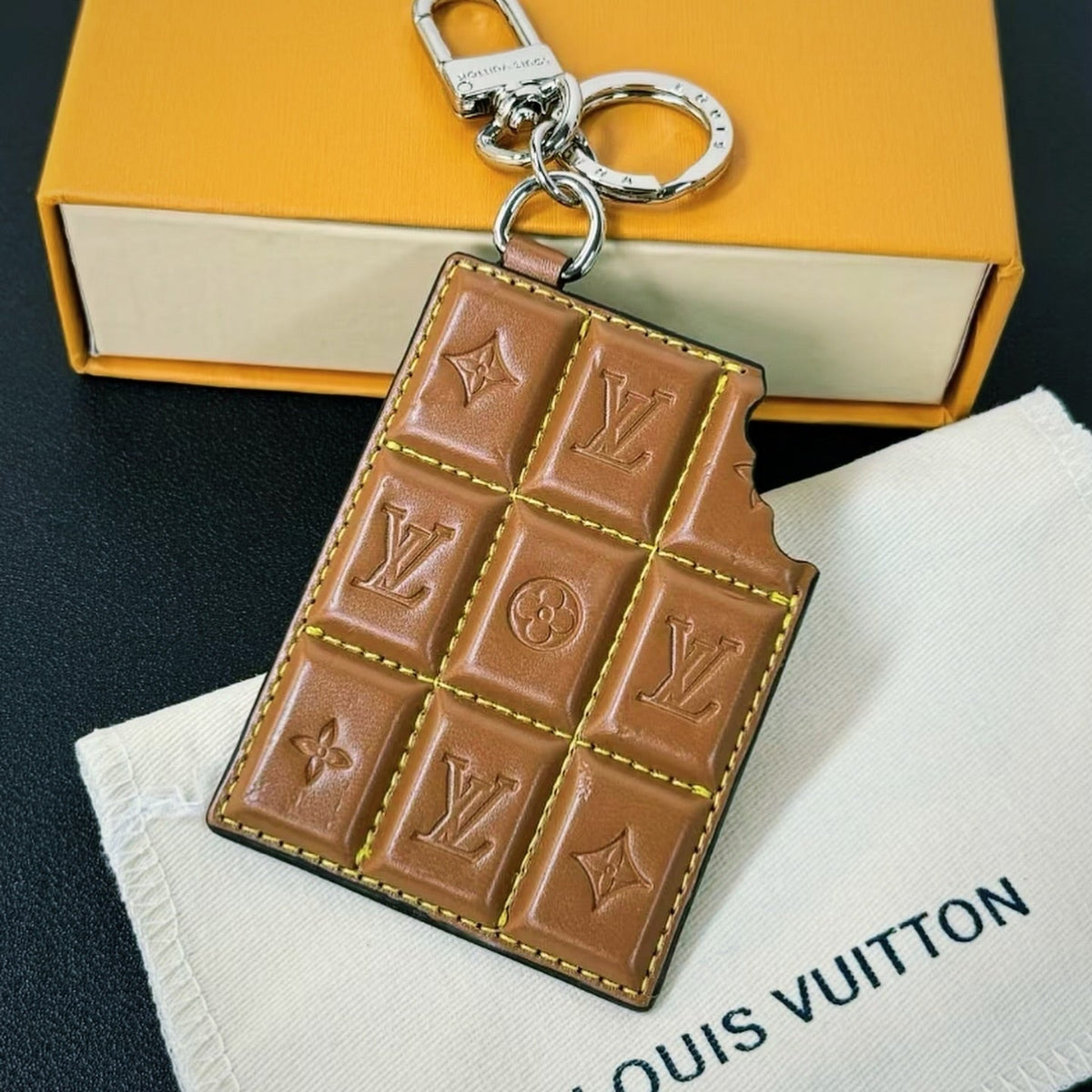 Louis Vuitton Damier Leather Chocolate Keychain | Luxury Designer Bag Charm & Car Key Holder - Serene
