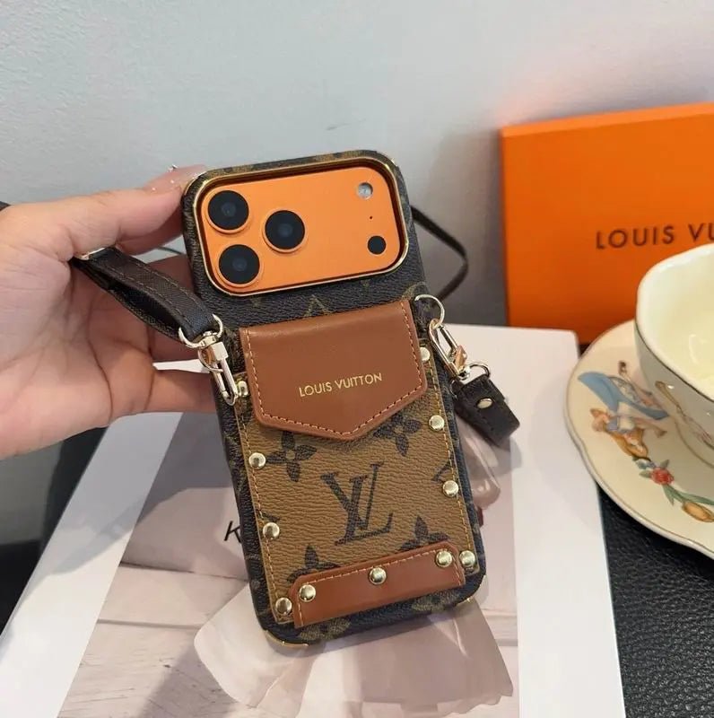 Louis Vuitton iPhone 18 Pro Case Crossbody – LV Strap Wallet Cover Black - Serene