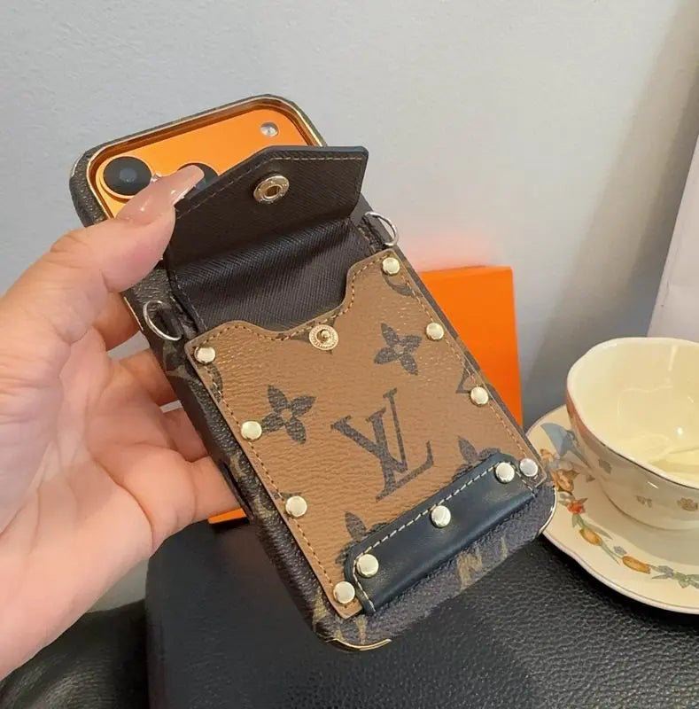 Louis Vuitton iPhone 18 Pro Case Crossbody – LV Strap Wallet Cover Black - Serene