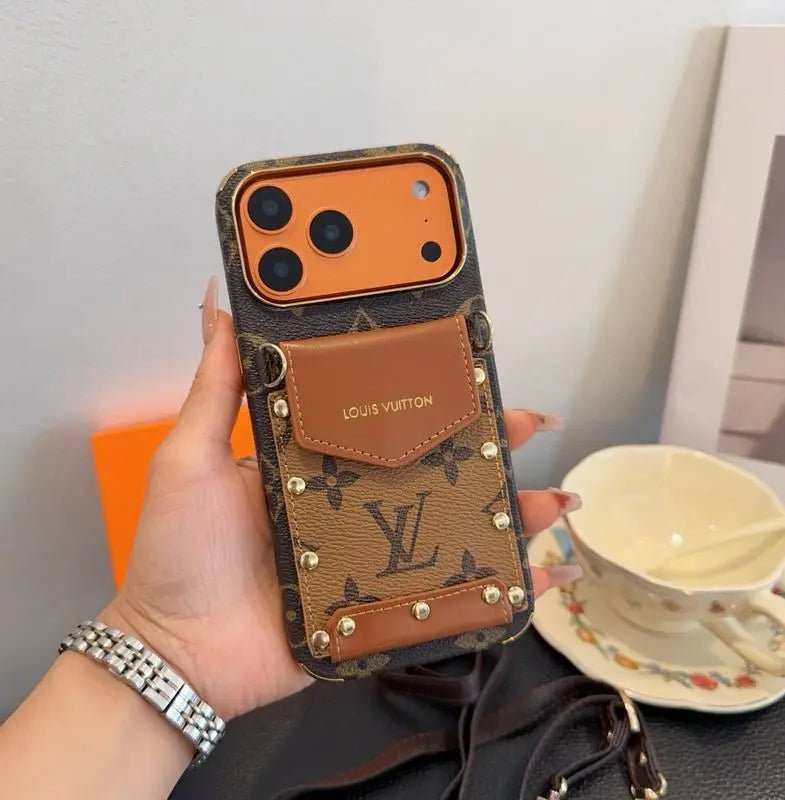 Louis Vuitton iPhone 18 Pro Case Crossbody – LV Strap Wallet Cover Black - Serene