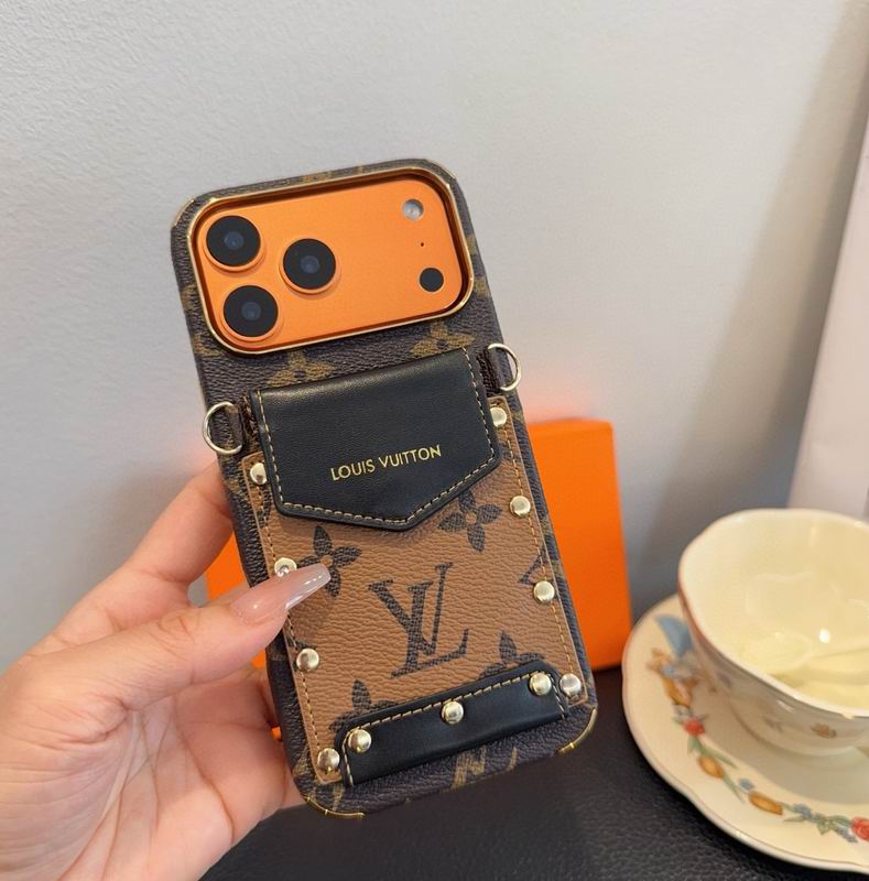 Louis Vuitton iPhone 18 Pro Case Crossbody – LV Strap Wallet Cover Black - Serene
