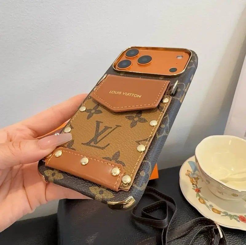 Louis Vuitton iPhone 18 Pro Case Crossbody – LV Strap Wallet Cover Black - Serene