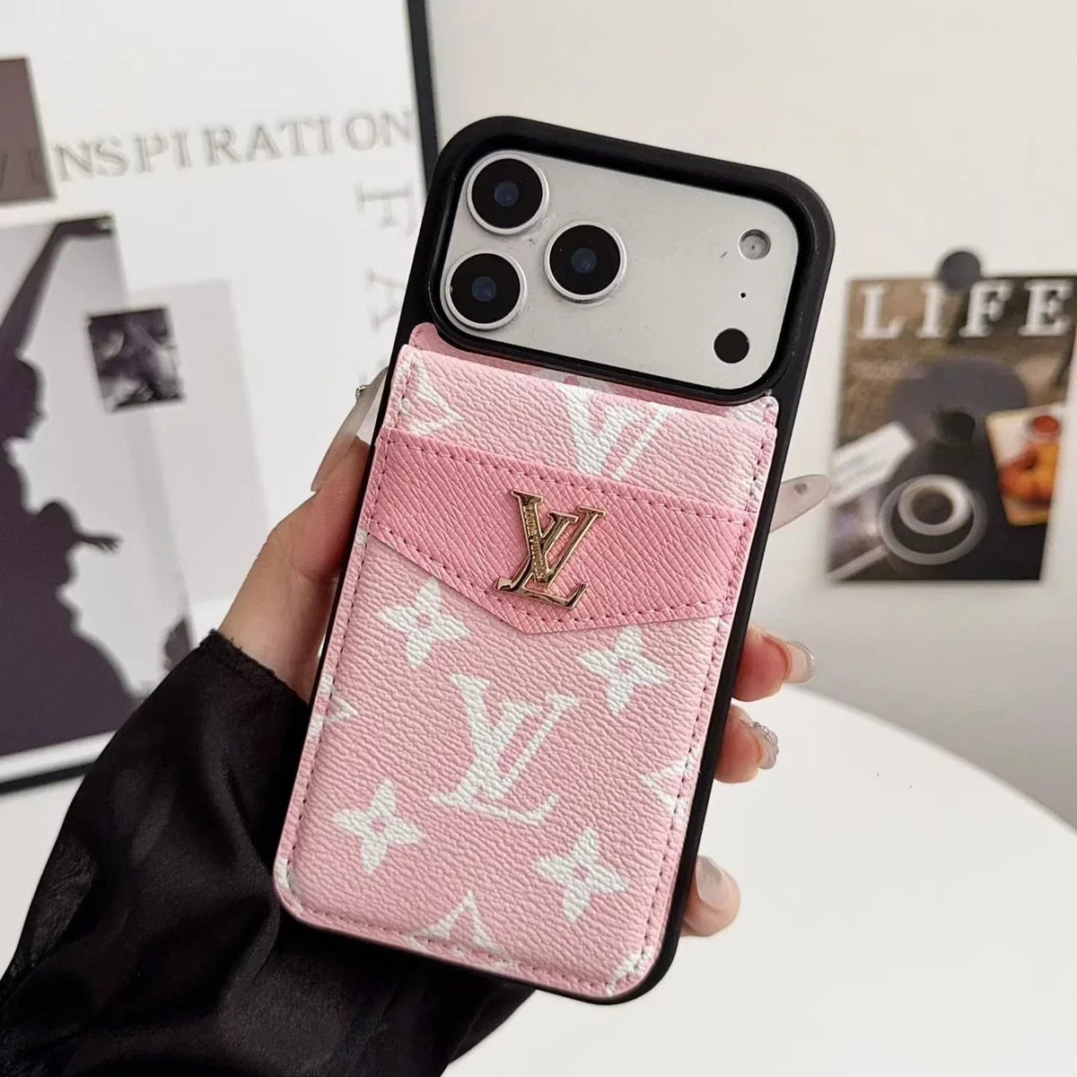 Louis Vuitton iPhone 18 Pro Case with Card Holder – Dark gray Classic Monogram Leather - Serene