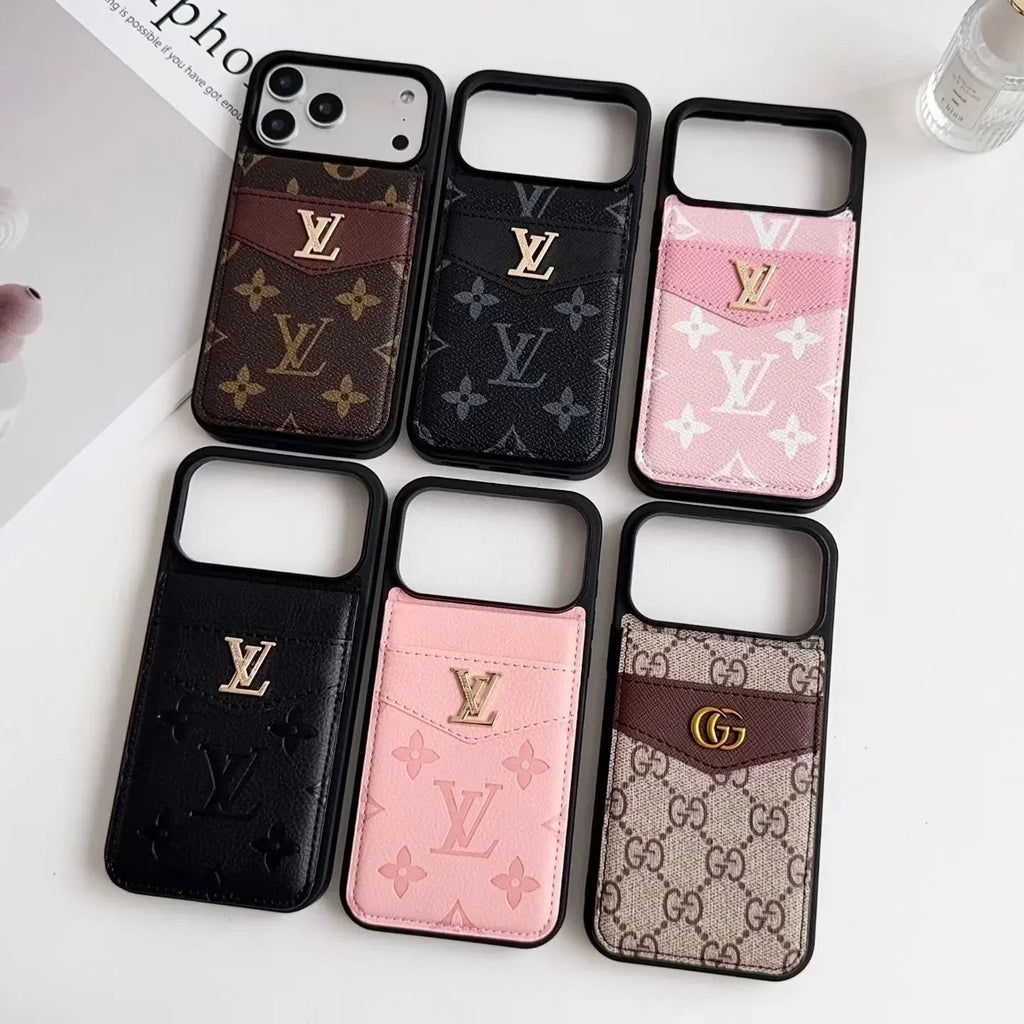 Louis Vuitton iPhone 18 Pro Case with Card Holder – Dark gray Classic Monogram Leather - Serene