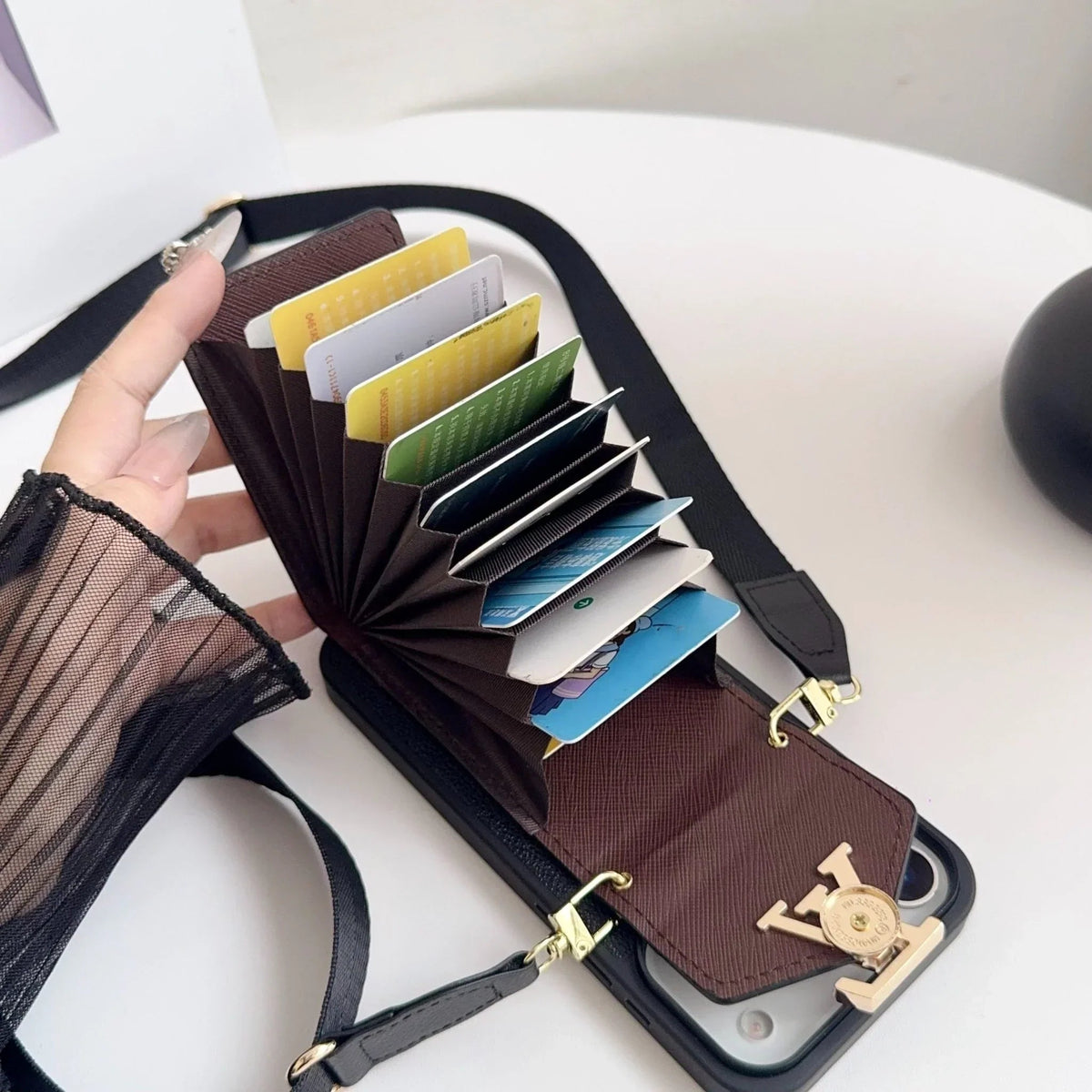 Louis Vuitton iPhone 18 Pro Case with Card Holder & Strap – Monogram Leather Wallet - Serene