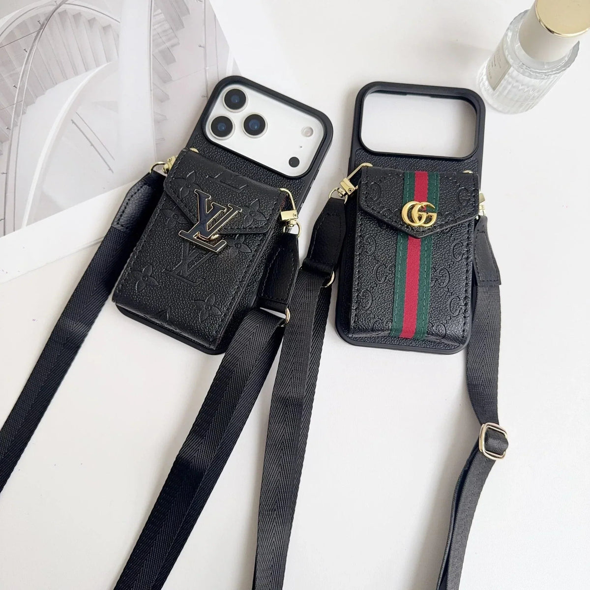 Louis Vuitton iPhone 18 Pro Case with Card Holder & Strap – Monogram Leather Wallet - Serene