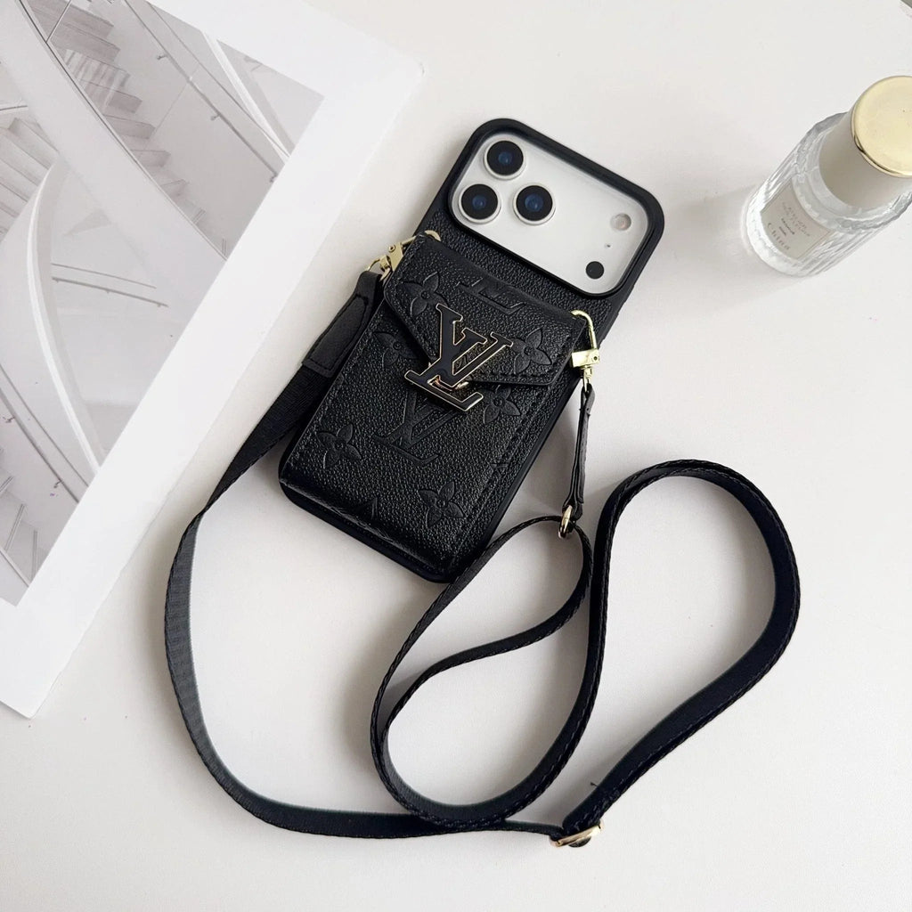 Louis Vuitton iPhone 18 Pro Case with Card Holder & Strap – Monogram Leather Wallet - Serene
