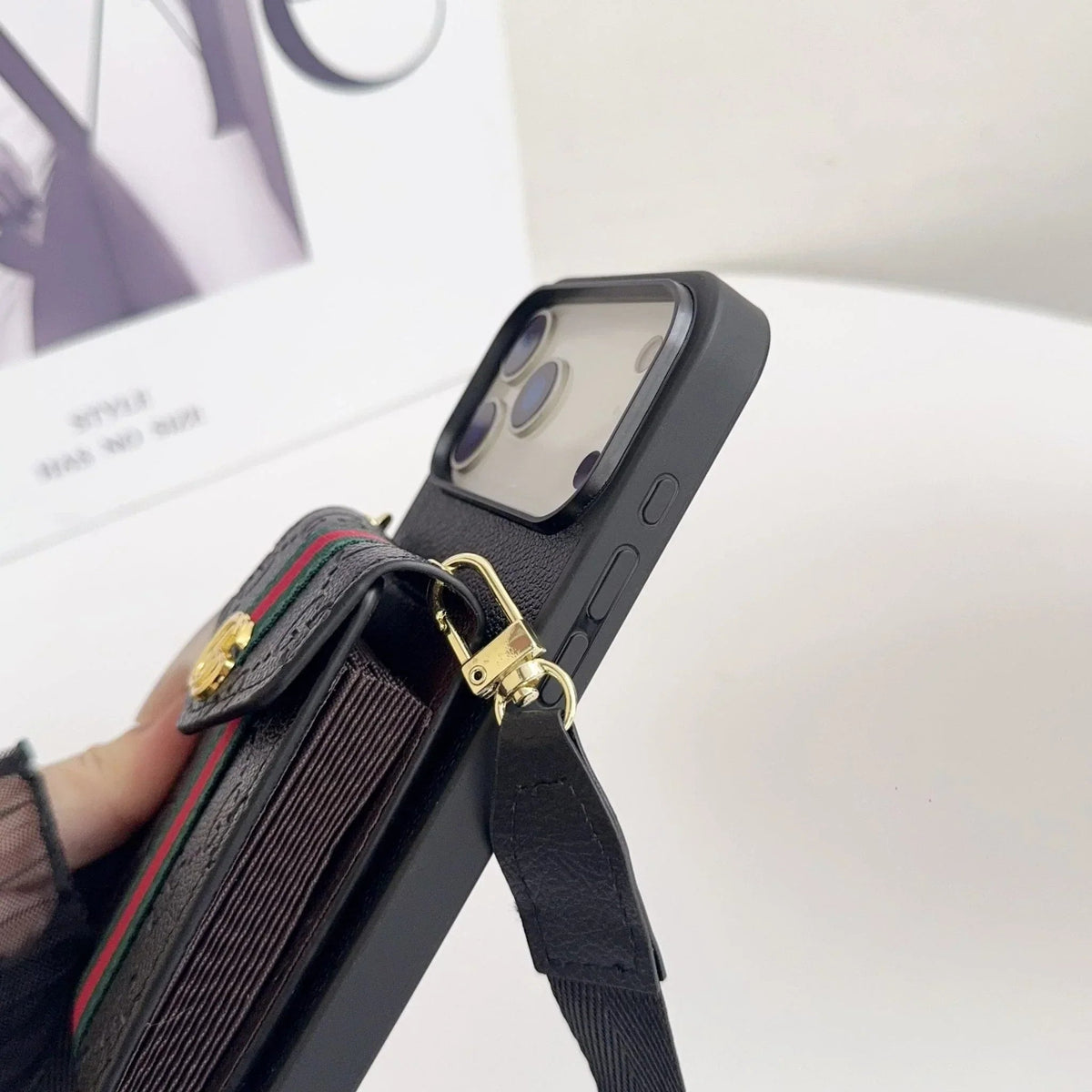 Louis Vuitton iPhone 18 Pro Case with Card Holder & Strap – Monogram Leather Wallet - Serene