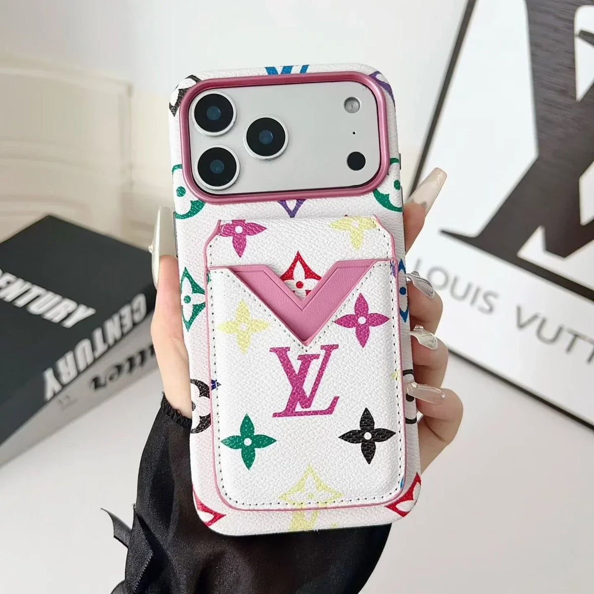 Louis Vuitton iPhone 18 Pro Case with Cardholder – Brown Monogram Red Trim Leather - Serene