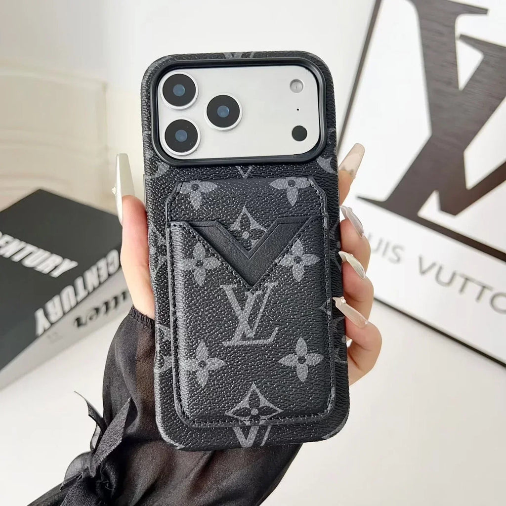 Louis Vuitton iPhone 18 Pro Case with Cardholder – Brown Monogram Red Trim Leather - Serene