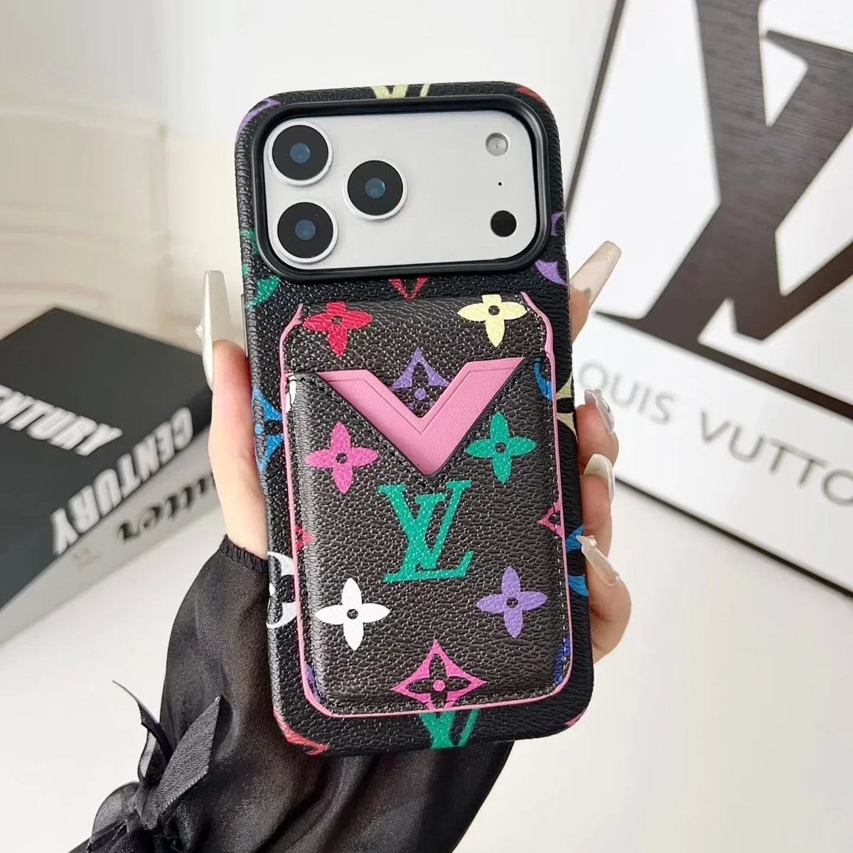 Louis Vuitton iPhone 18 Pro Case with Cardholder – Monogram Black – Gray Leather - Serene