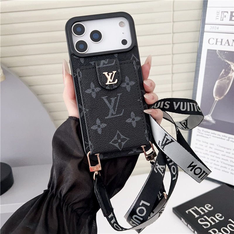 Louis Vuitton iPhone 18 Pro Crossbody Card Holder Case – Luxury Designer Cover - Serene