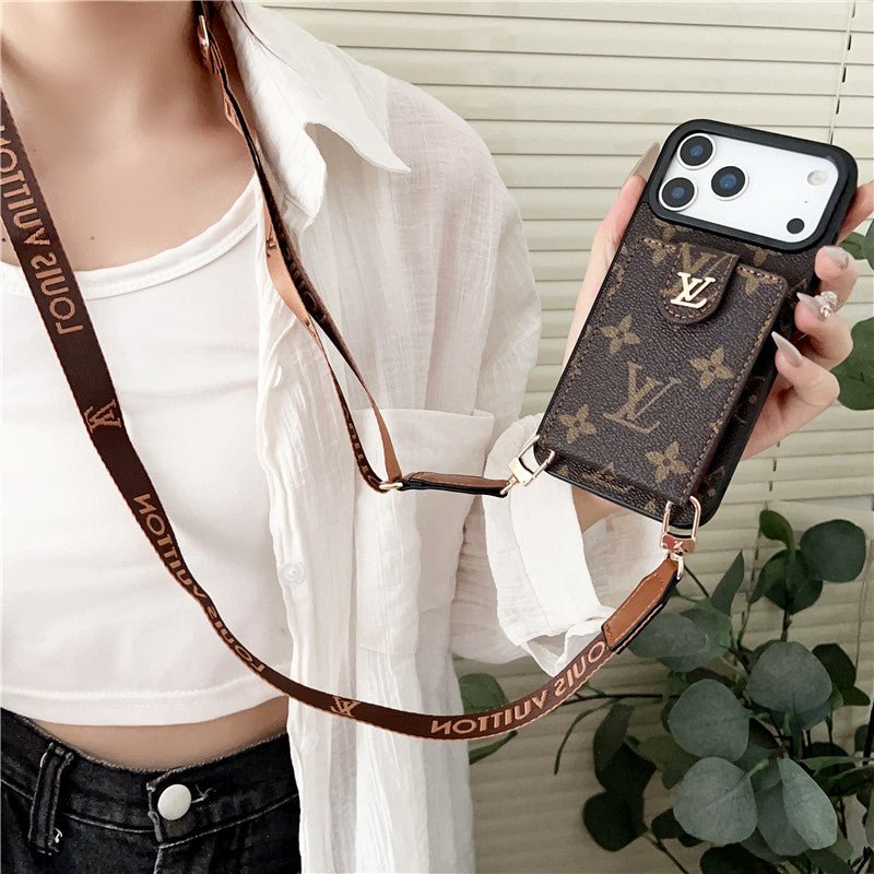 Louis Vuitton iPhone 18 Pro Crossbody Card Holder Case – Luxury Designer Cover - Serene