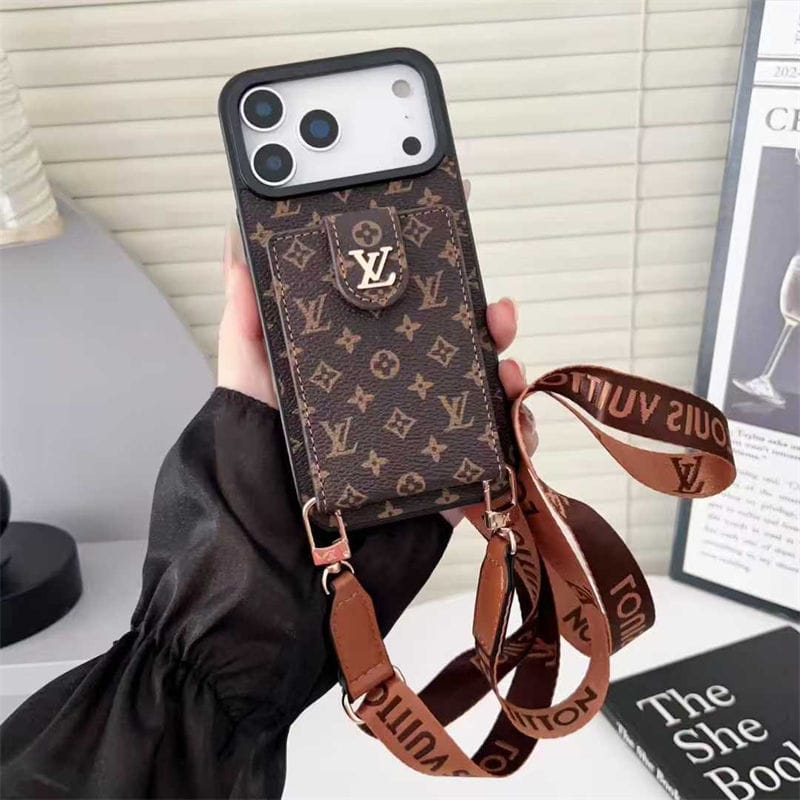 Louis Vuitton iPhone 18 Pro Crossbody Card Holder Case – Luxury Designer Cover - Serene