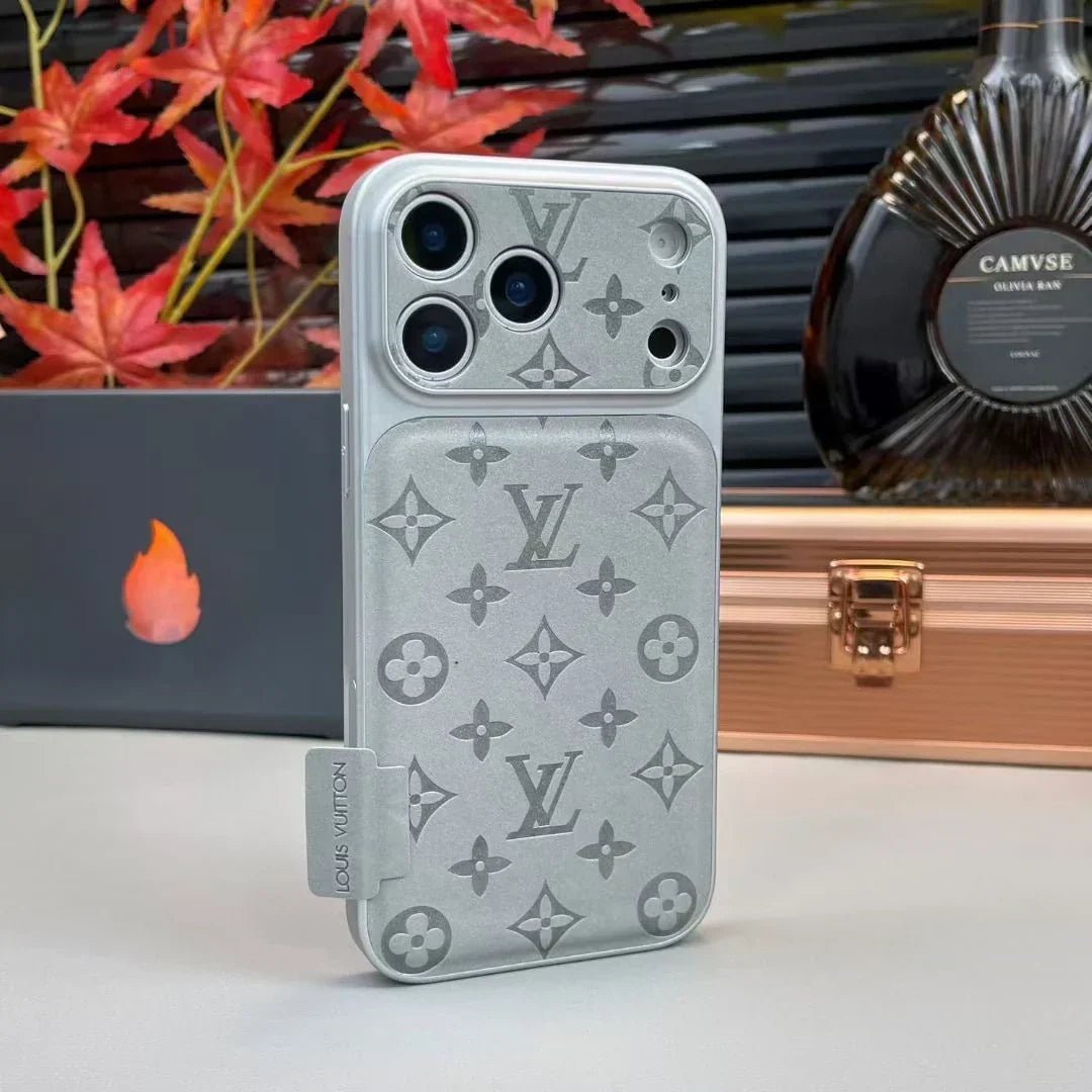 Louis Vuitton iPhone 18 Pro Leather Case – Luxury Designer Protective Cover – Gray - Serene