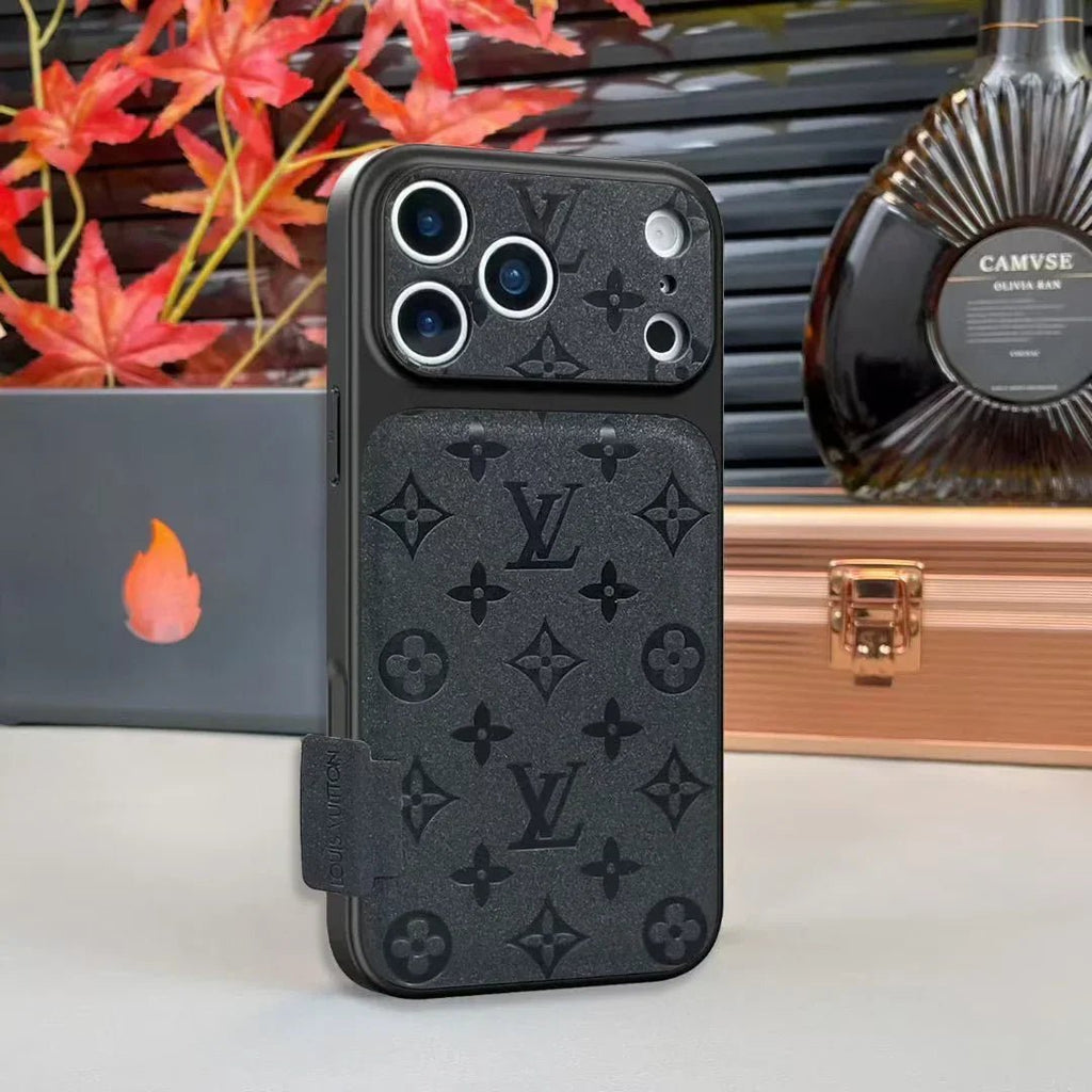 Louis Vuitton iPhone 18 Pro Leather Case – Luxury Designer Protective Cover – Gray - Serene