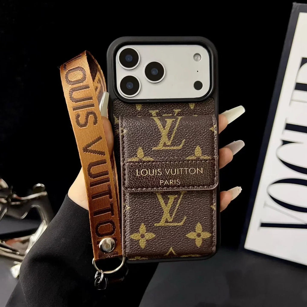 Louis Vuitton iPhone 18 Pro Wallet Case With Strap – Classic Monogram Leather - Serene