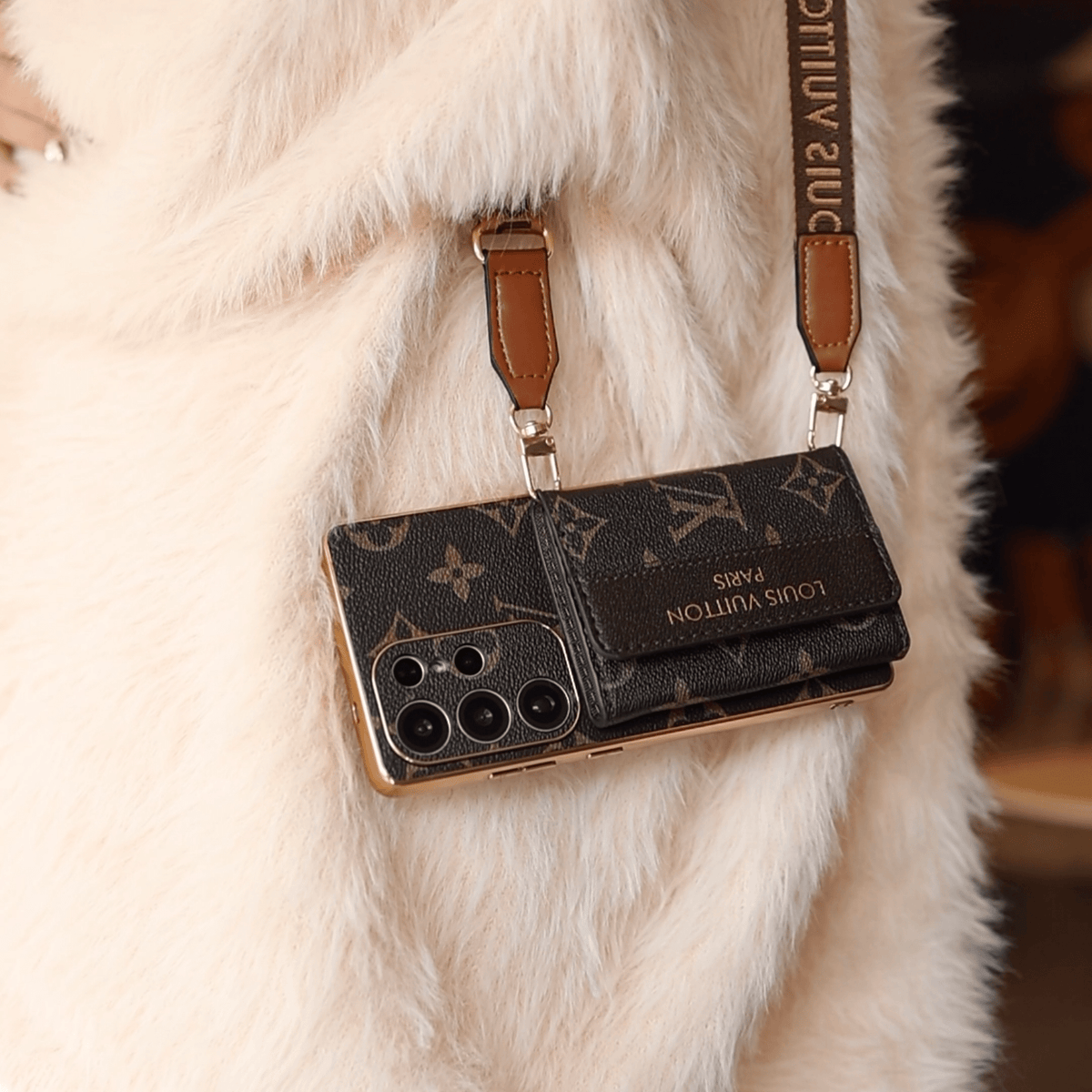 Louis Vuitton Monogram Samsung Galaxy S26 Ultra Leather Wallet Case | Card Holder Wrist Strap Cover - Serene